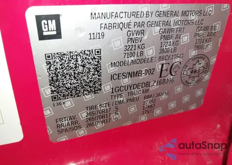 2020 Chevrolet Silverado 1500 4Wd Short Bed Lt/4Wd Standard Bed Lt из США, поврежденный, VIN 1GCUYDED8LZ168496